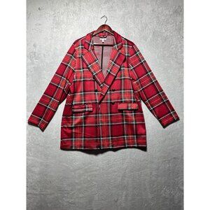 Maurices Red Tartan Plaid Double-Breasted Coat Plus Size 1X Stylish Outerwear